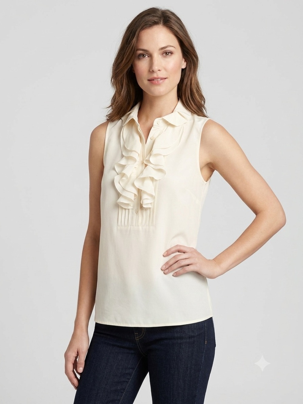 J.Crew 100% Silk Sleeveless Ruffle Blouse Ivory Size 10 #231